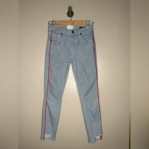 Parker Smith Skinny Jeans Blue Pinstripe Red Side Stripe Size 26